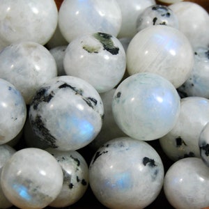 ONE Mini Rainbow Moonstone Crystal Sphere, GUARANTEED Blue Flash, 15mm 20mm 25mm