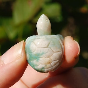1in RARE Green Sakura Flower Agate Crystal Turtle Carving, Madagascar i9