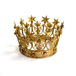 4in Santos Crown Antiqued Gold Rhinestone Star Lily Motif, Medium