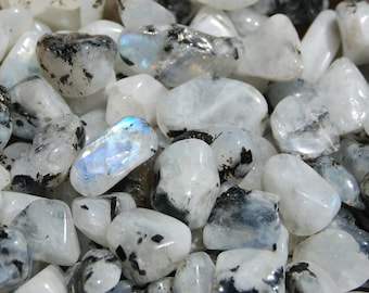 30-40pcs Rainbow Moonstone Crystal Tumbled Stones, XS Super Flashy