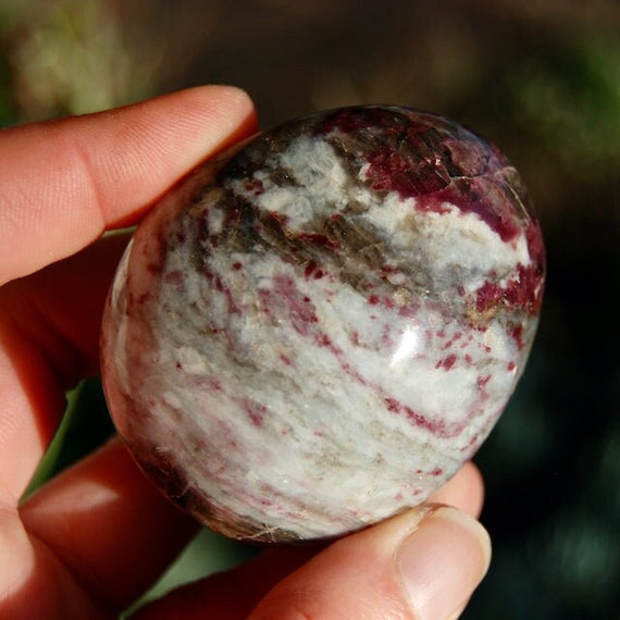 ONE XL Pink Tourmaline Rubellite Crystal Palm Stone, Madagascar