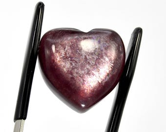 ONE AAA Gem Lepidolite Crystal Heart Cabochon, Silver Leaf Lepidolite, Madagascar a13