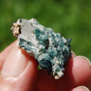 Indicolite Tourmaline Crystal Cluster: 68 ct Blue Tourmaline on Matrix, Brazil