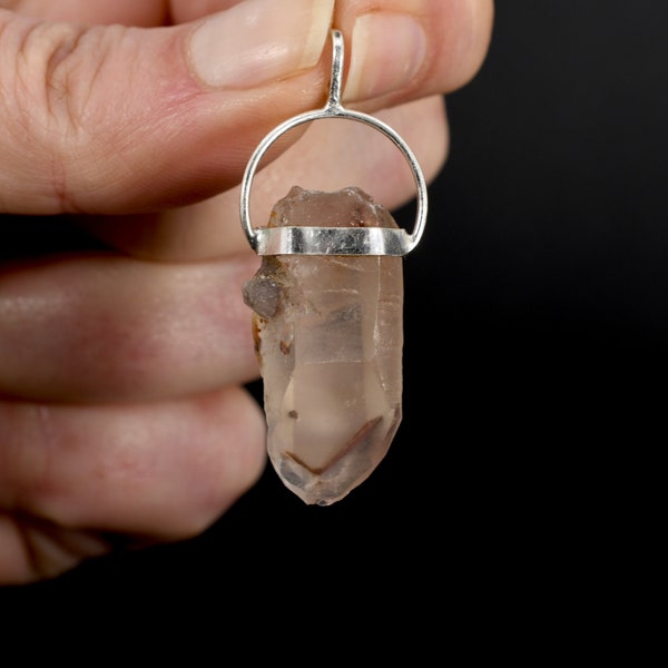 1.8in Phantom Pyramid Pink Lithium Lemurian Seed Crystal Pendant for Necklace, Brazil j25