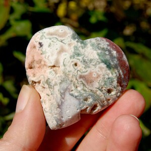 2in 70g Moss Agate Crystal Heart Palm Stone