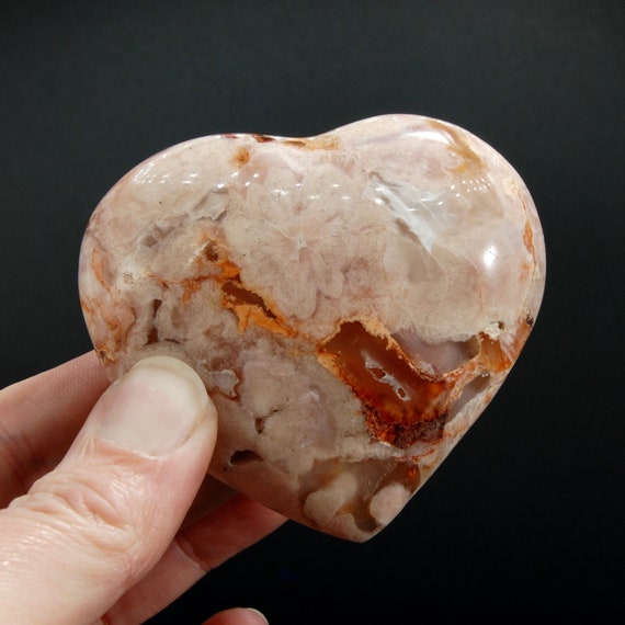 2.75インチ 184g フラワーアゲート ハート型パームストーン