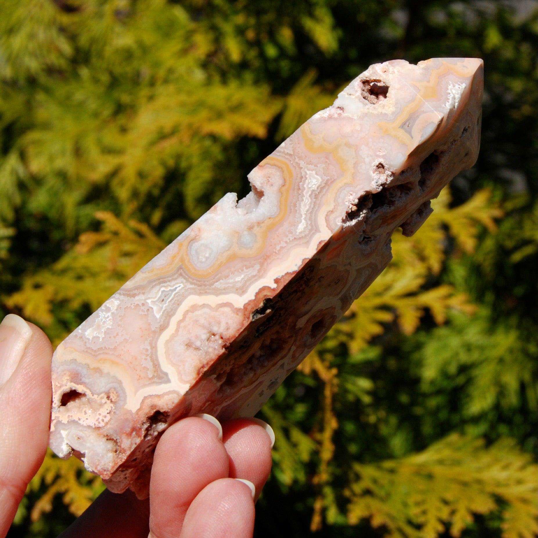 4.25in 146g Pink Crazy Lace Agate Druzy Crystal Tower, Indonesia