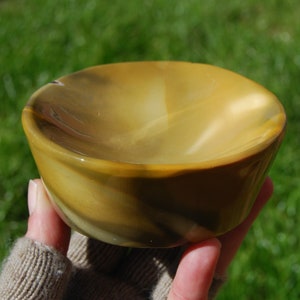 Mookaite Jasper Carved Crystal Bowl: Yellow, Cream, and Brown
