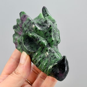 4in Ruby Zoisite Carved Crystal Dragon Skull