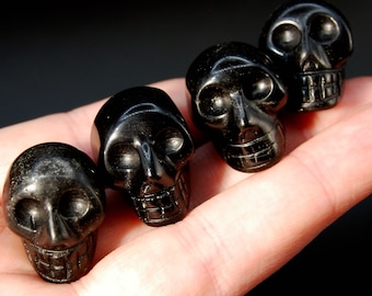 Mini Obsidian Crystal Skull - 1inch Hand Carved Stone, Black Protection Carving, Root Chakra Healing, Meditation Decor, Made in Mexico