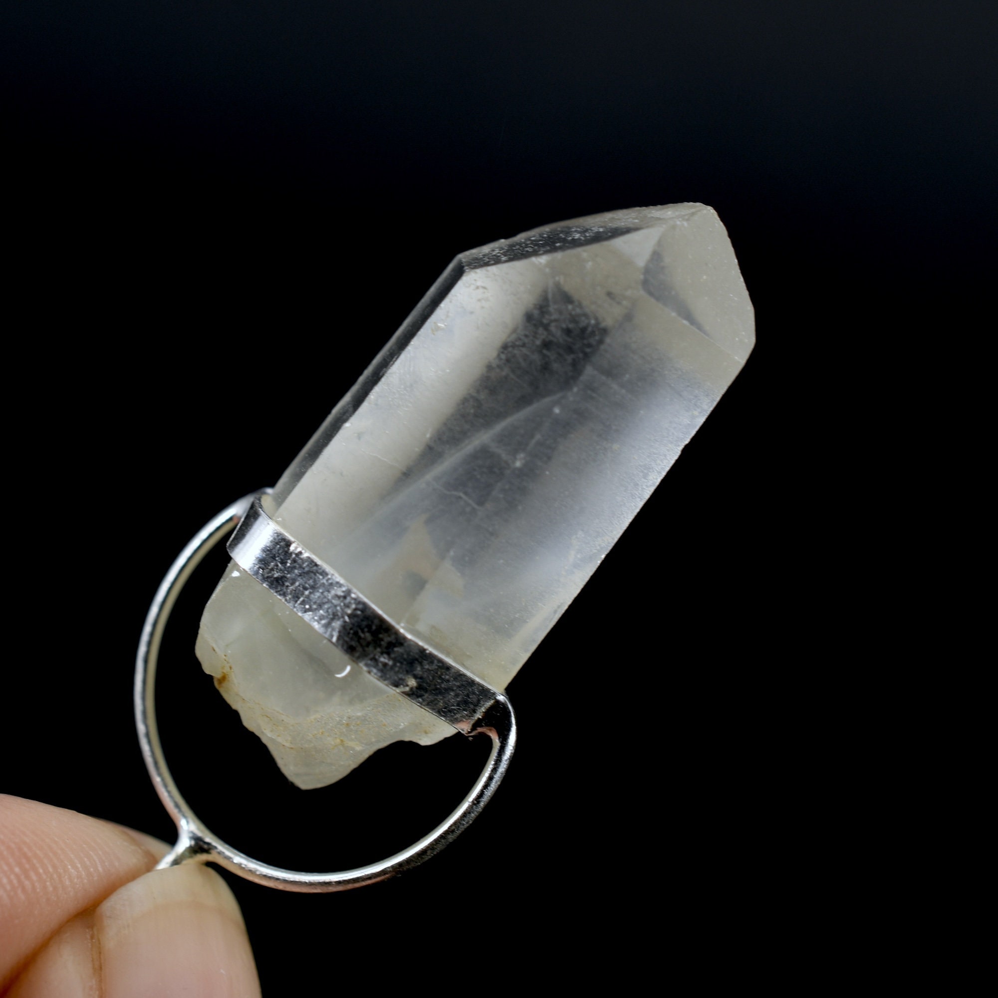1.8in Dow Channeler Raw Blue Amphibole Quartz Crystal Sterling Silver Pendant for Necklace, Brazil j27