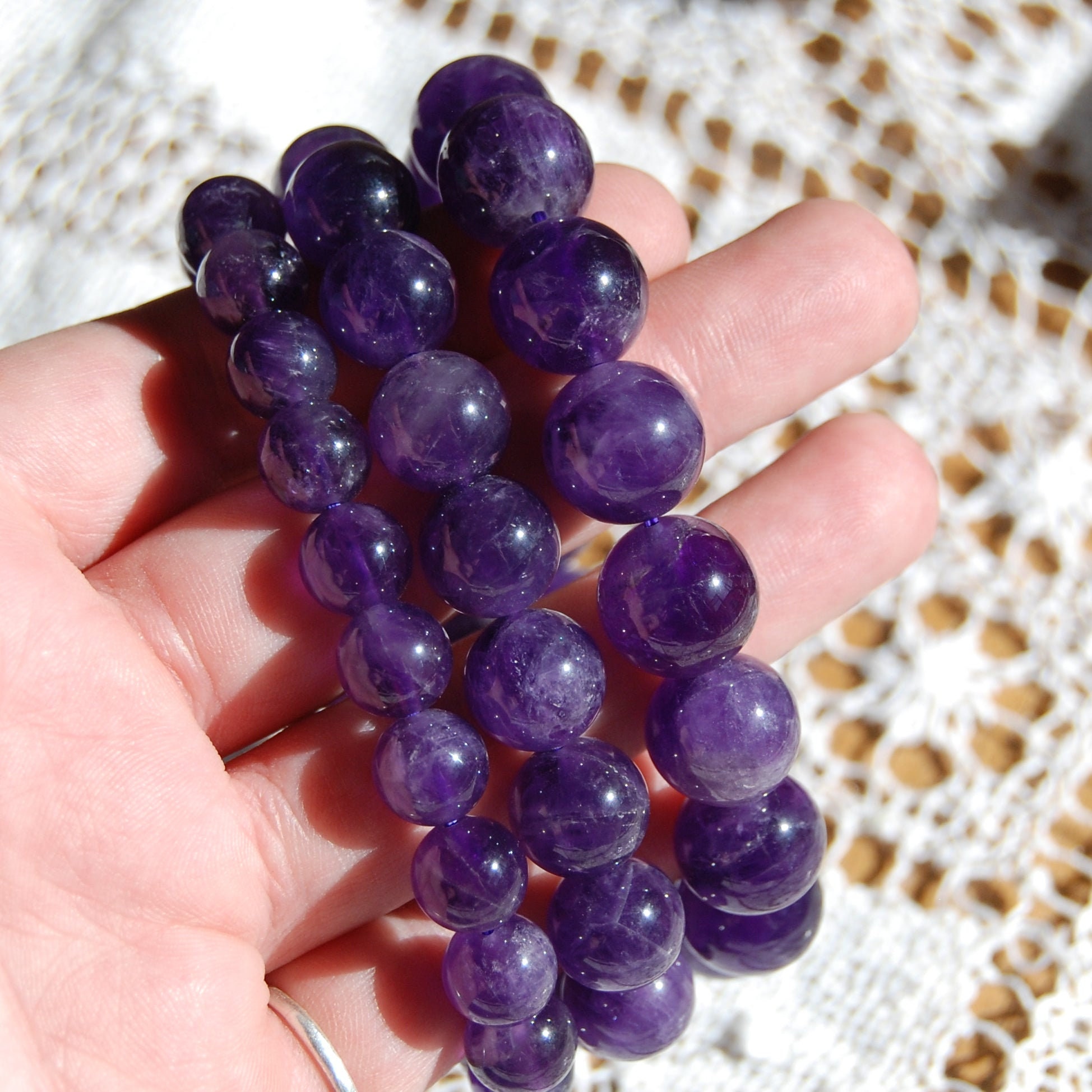 12mm Large Beads Amethyst Bracelet High Clarity Natural Healing