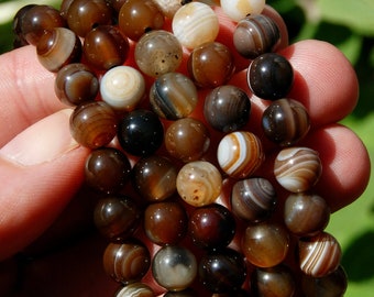 Brown Sardonyx Banded Agate Crystal Bracelet, 8mm Natural Gemstone Beads