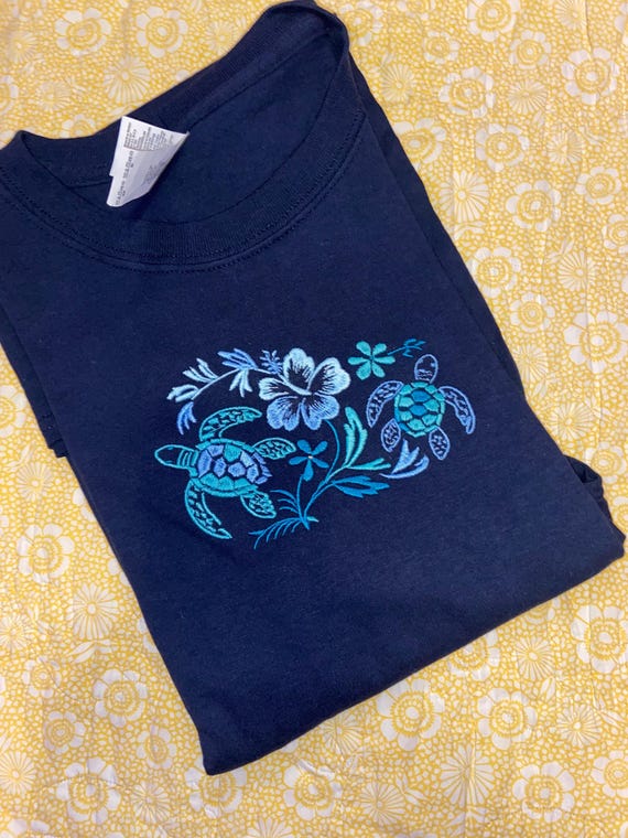 Embroidered Turtles Tropical Beach Ocean Sea Turtles Hawaiian Shirt, Embroidery on Bella Canvas/Comfort Colors/Gildan Shirts