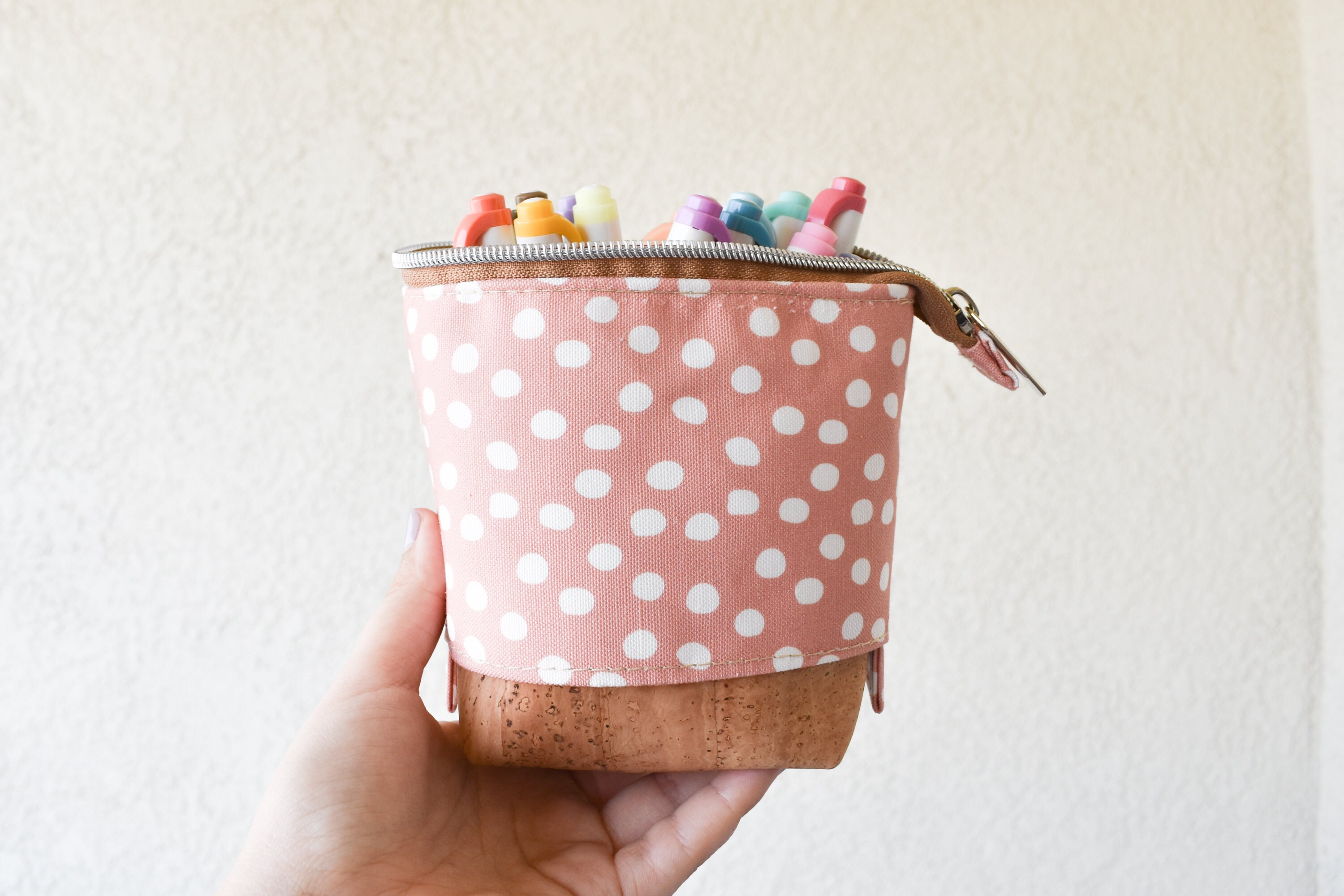 Polka dot pencil case pink pencil holder zipper pouch pink Etsy