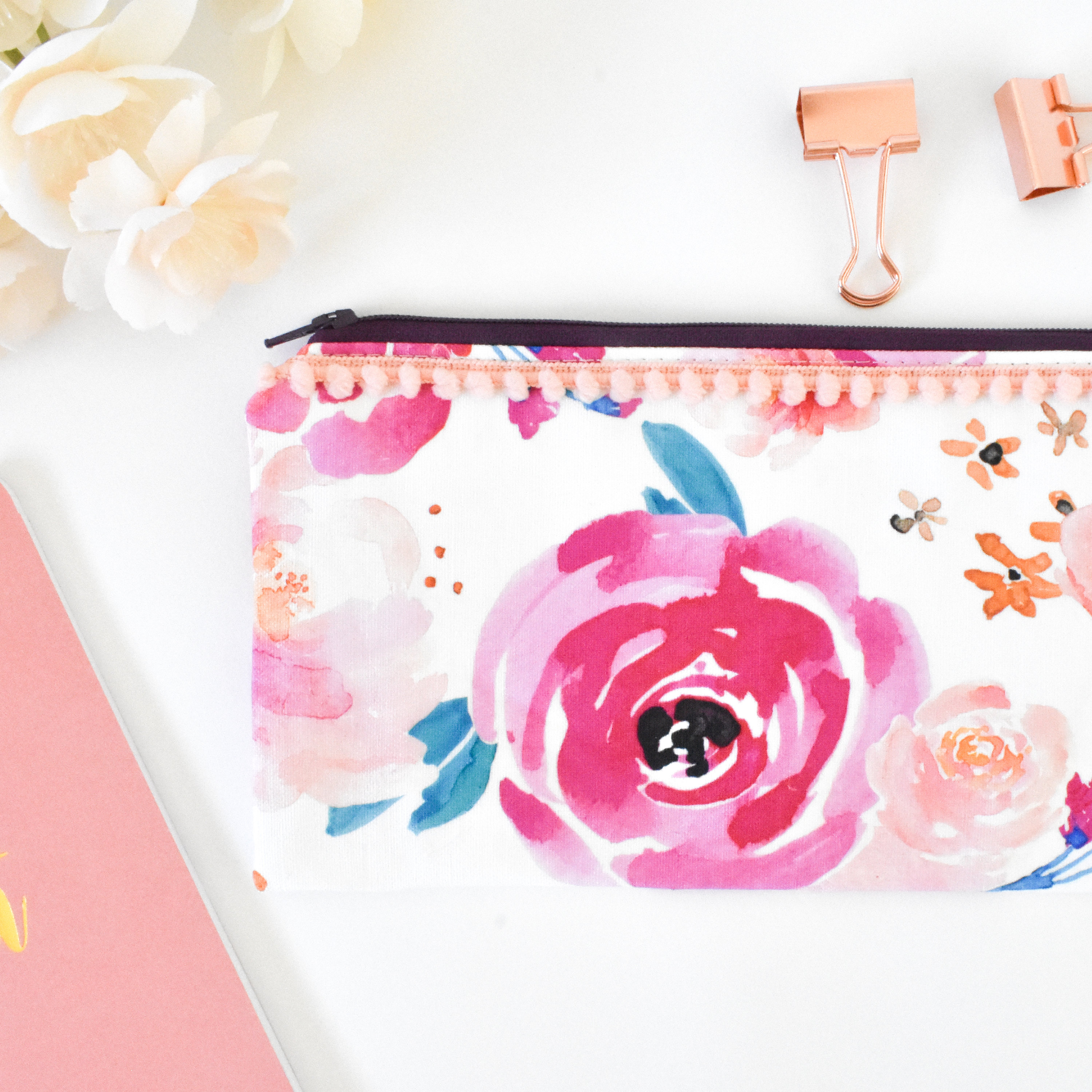 Flower pencil case floral pen pouch zipper bag make up bag Etsy