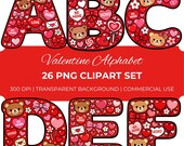 Valentine Alphabet Clipart, Cute Bear Letters PNG, Love Font PNG Bundle, Red Pink Letter Set, Digital Valentine Letters, Kids Craft Letters