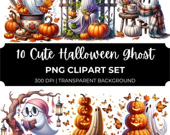10 graziosi clipart PNG di fantasmi, grafica di zucche di Halloween, illustrazioni di fantasmi autunnali, arte di fantasmi autunnali, clipart spettrale autunnale, arte di stagione spettrale