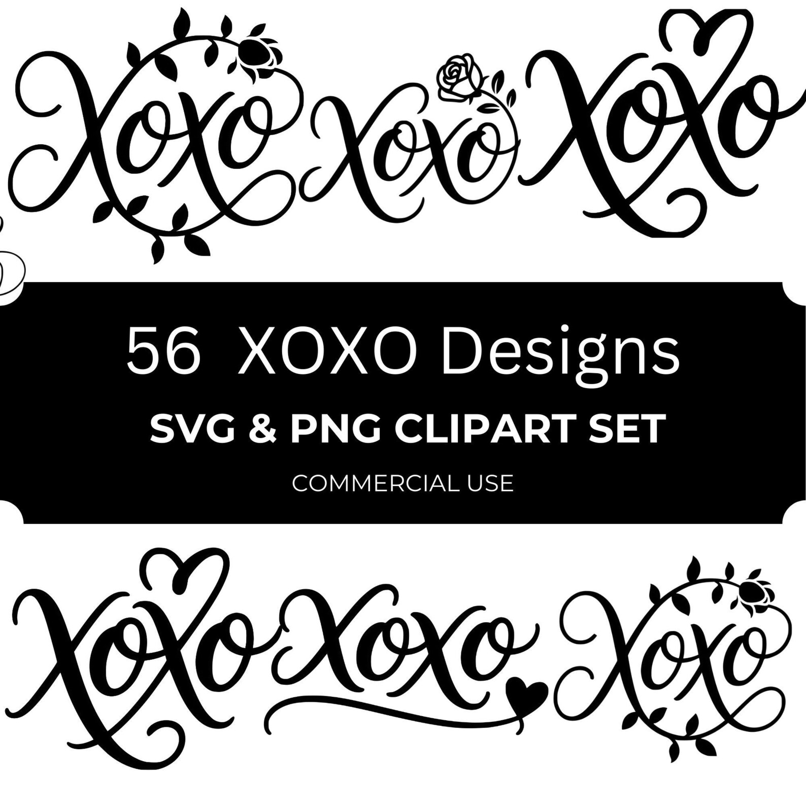 XOXO SVG PNG Clipart, Valentine Kiss Lips Bundle, Floral Love Quotes ...