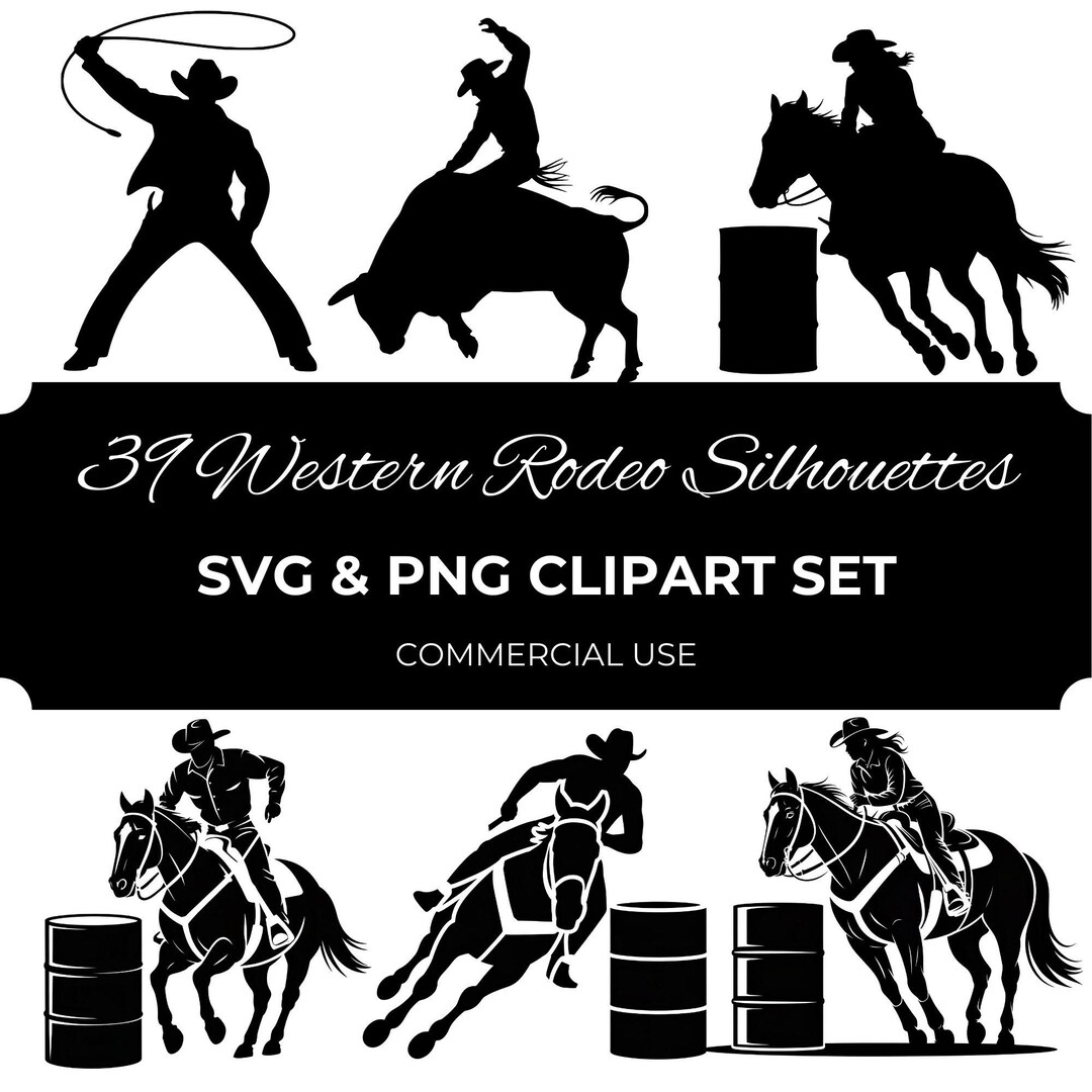 Printable Rodeo Silhouette 39 Western Rodeo Silhouettes, Cowboy Bull Riding Clipart, Barrel Racing ...