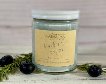 Blueberry Thyme Soy Wax Candle, Spa Candle, Fruity Candle, Herbal Candle