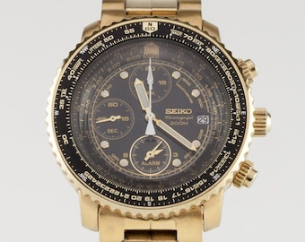 Seiko Flightmaster Chronograph Men s 40mm Watch 7T34 6A09 Pilot Watch Etsy Canada