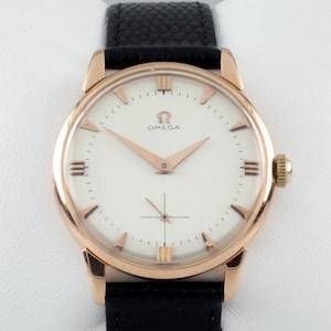 Omega 18k Rose Gold Vintage Hand-Winding Watch Cal. 267 w/ Black Leather Band