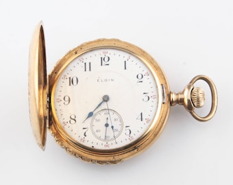 Elgin Antique 14k Multi-color Gold 17-Jewel Pocket Watch Size 16s Full Hunter