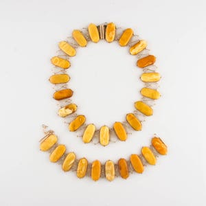 Vintage 14k Yellow Gold Butter Scotch Natural Amber Necklace and Bracelet Set image 1