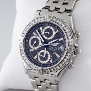 Breitling Chronometre Longitude SS Automatic Men&#39;s Watch A20348 w/ Diamond Bezel