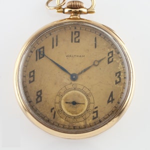 アンティーク 1910年代 ウォルサム コロニアルシリーズ 14Kゴールド オープンフェイス 懐中時計、サイズ 14s