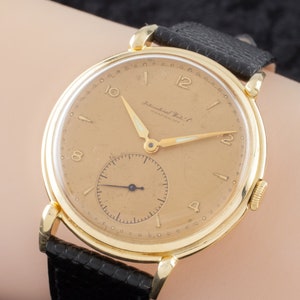 Vintage IWC 18k Yellow Gold Watch with Black Leather Band, Cal. 88