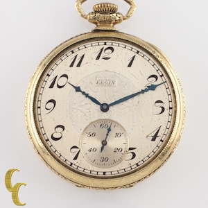 Elgin Open Face Gold Filled Antique Pocket Watch Grade 345 Size 12s 17 Jewel