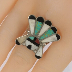 Zuni Sunface Inlay Sterling zilveren ring maat: 7,50