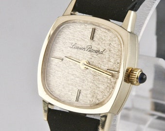 14k Yellow Gold Lucien Piccard Women's Hand-Winding Watch w/ Leather Band