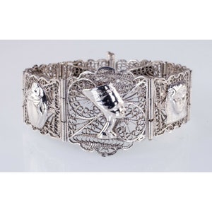 Vintage Egyptian Silver Filigree Bracelet 7.75&quot;