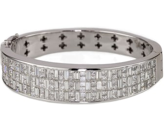 Gorgeous 18k White Gold & Invisible Set Diamond Bangle Bracelet TDW = 21.30 ct