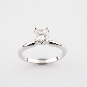 0.71 carat Princess Cut Diamond Solitaire 14k White Gold Engagement Ring Size 5