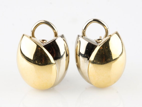 Gorgeous 18k Two Tone Gold Rosebud Huggie Earrings - image 1