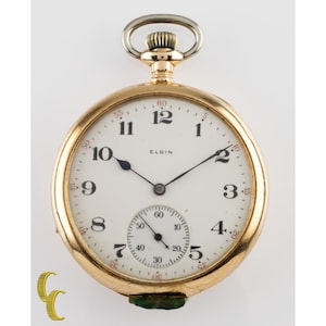 Elgin Open Face 14K Yellow Gold Antique Pocket Watch Gr 315 12S 15 Jewel