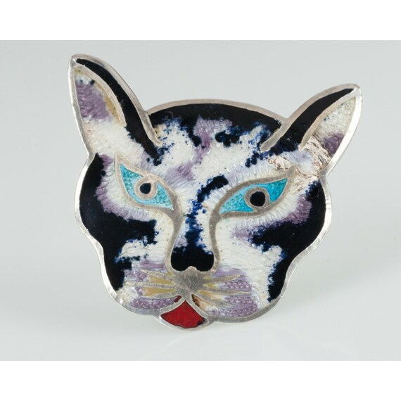 Jeronimo Fuentes Sterling Silver & Enamel Cat Pin… - image 2