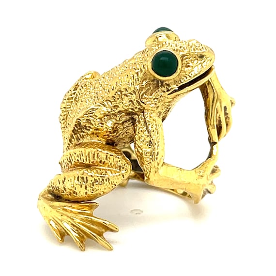 Kurt Wayne 18k Yellow Gold Frog Ring with Green G… - image 2
