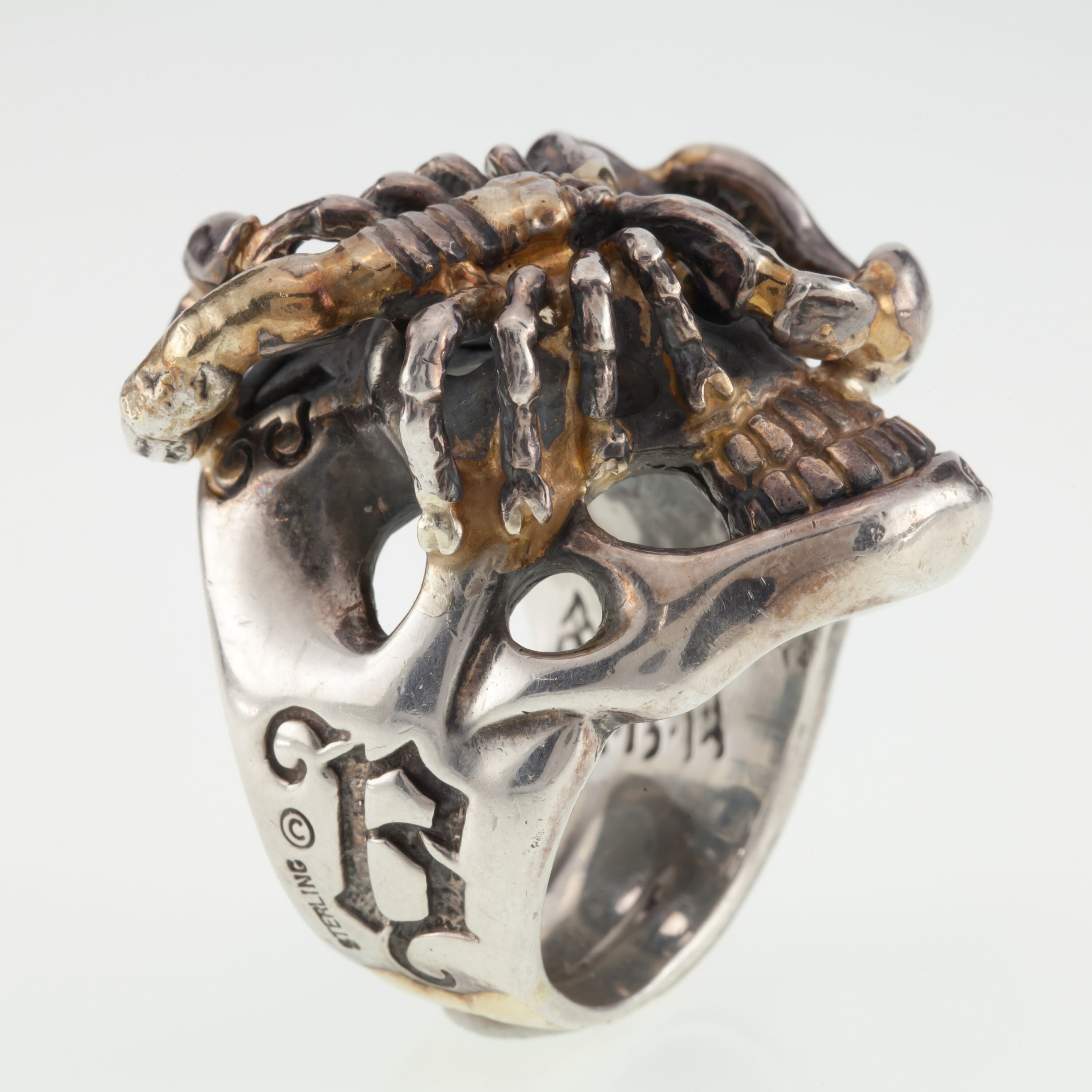 Bill Wall Leather Sterling Silver Custom Master Ring Skull Bill Wall Leather Sterling Silver Custom Master Ring Skull