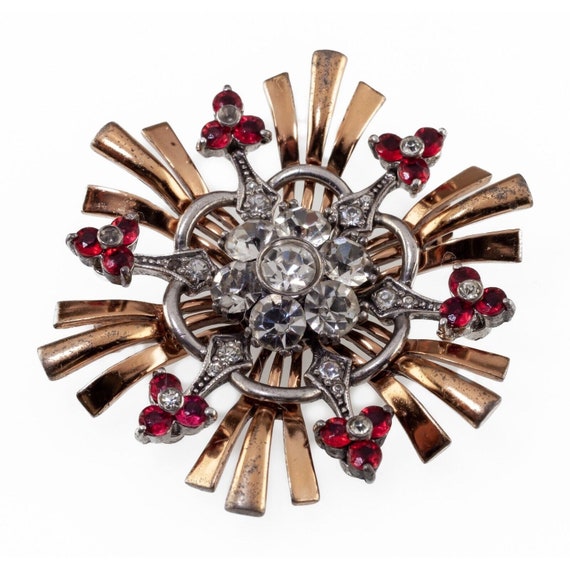 Belle Broche Vintage En Argent Pennino - Motifs Floraux Avec Strass - Unisexe