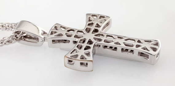 14k White Gold Diamond Cross w/ 24" Wheat Chain T… - image 6