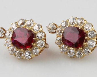 18k Yellow Gold Leverback Unaltered Ruby & Diamond Earrings TGW = 4.12 cts