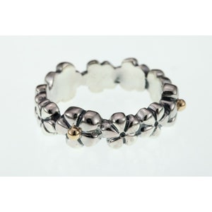 Pandora ALE Sterling Silver Daisy Band Ring with Gold Accents Size 6.25