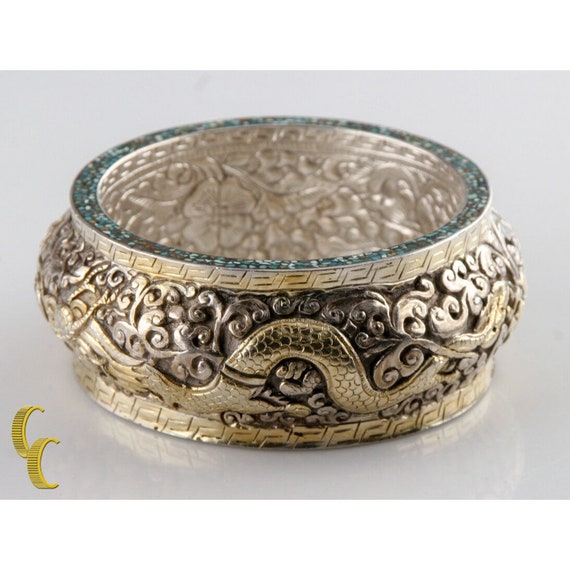 Sterling Silver .925 Bangle Bracelet Two Fire Bre… - image 1