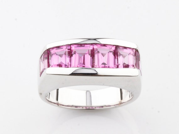 Pink Sapphire Invisibly Set 14k White Gold Band R… - image 2