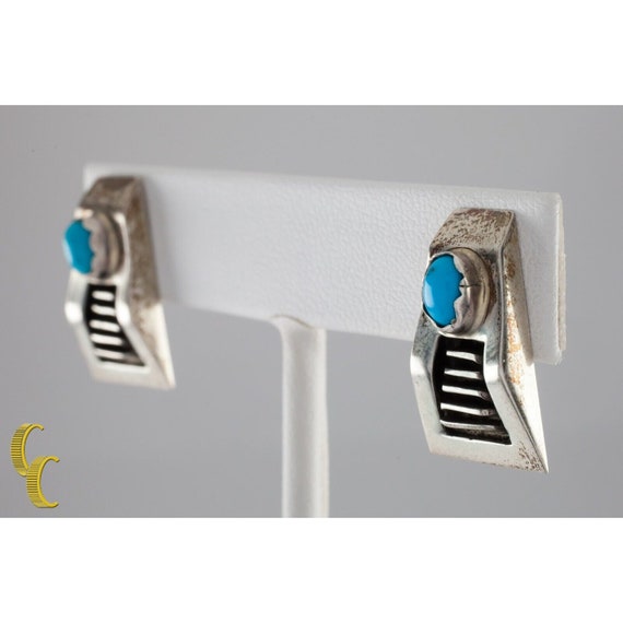 Sterling Silver Turquoise Drop Stud Earrings with… - image 2